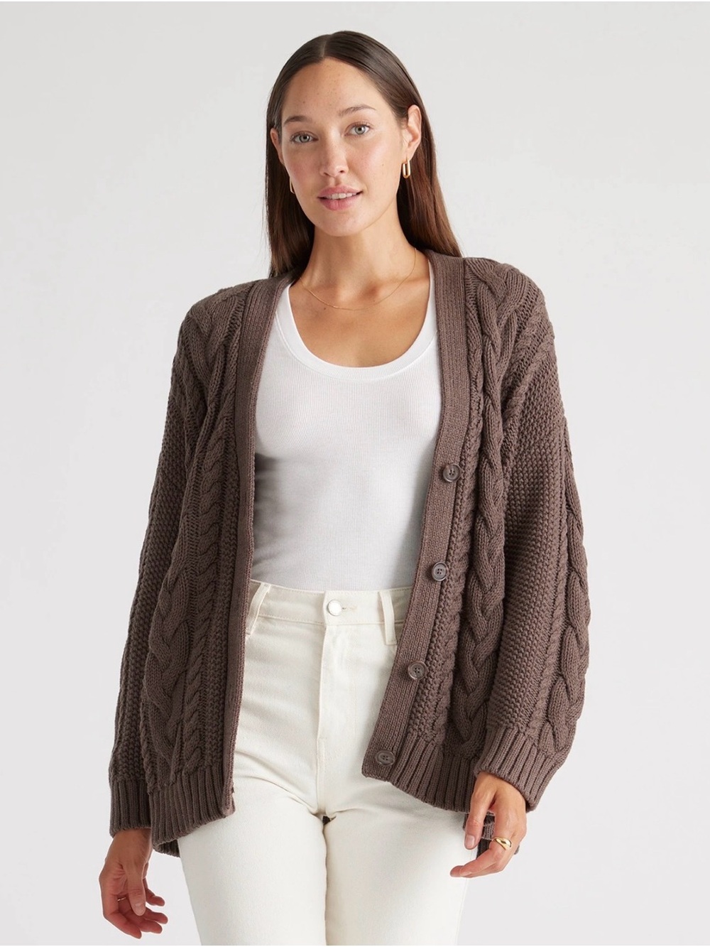 Quince womens 100% organic cotton cable cardigan size medium